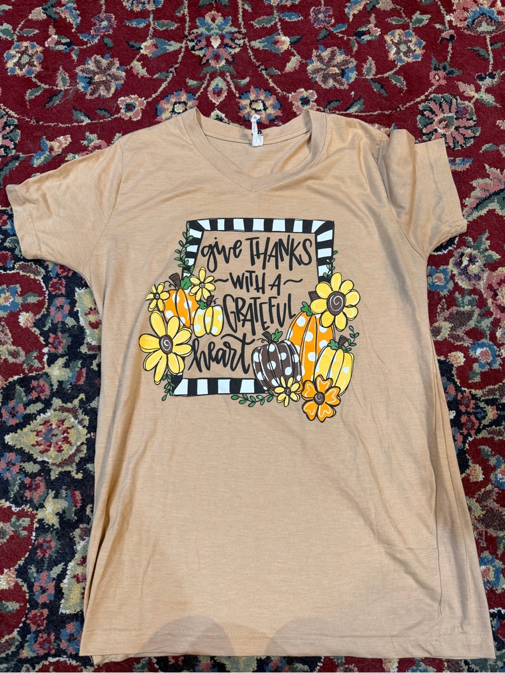 Give Thanks With A Grateful Heart Graphic Tee - Tan